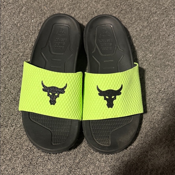 Under Armour Black and Neon Green Slide Sandals - Picture 1 of 2